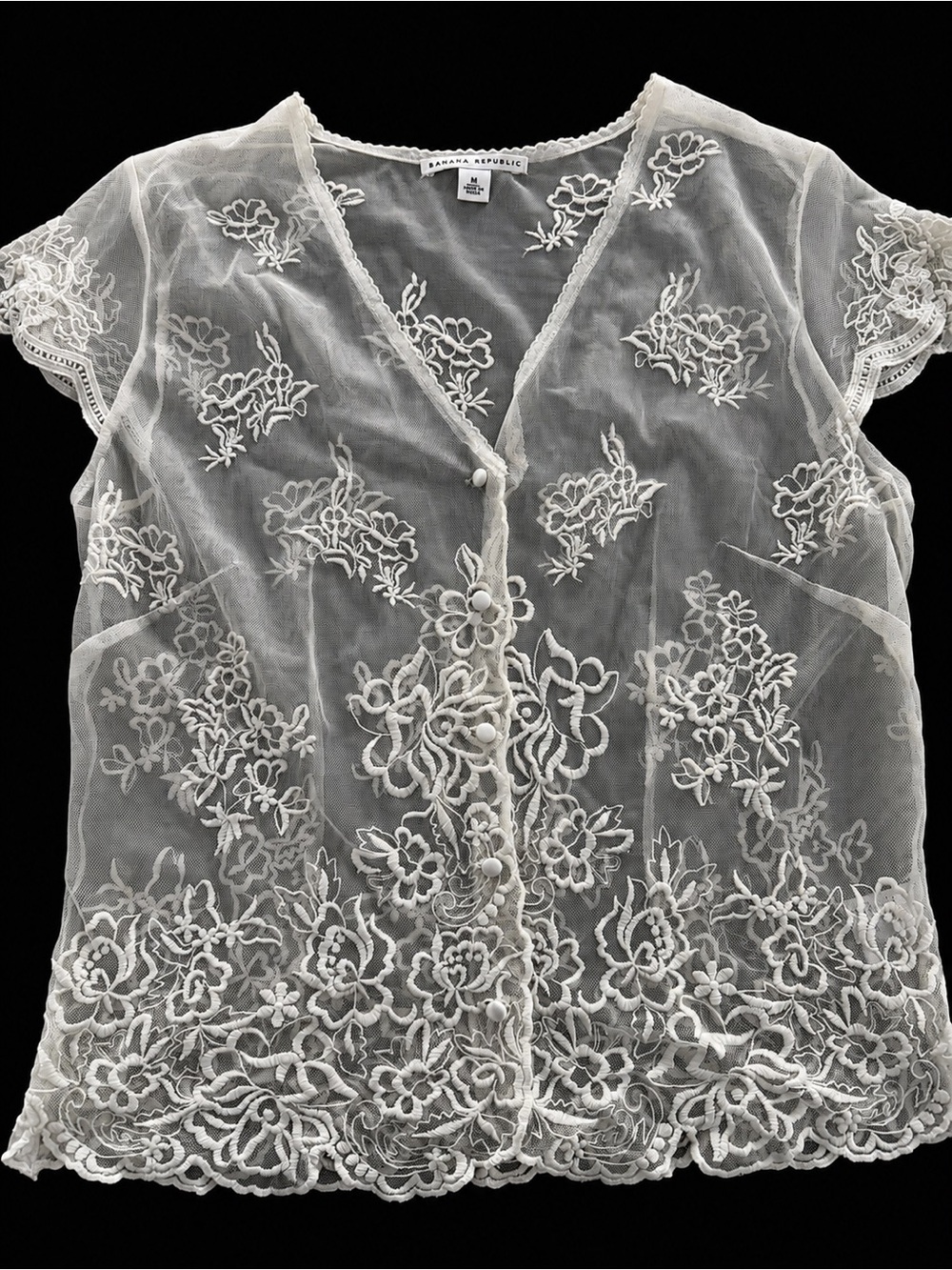 Banana Republic White Lace Mesh Top